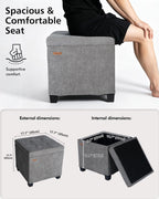 ABHENG Steel Frame Square Ottoman with Storage Gray UASND641G | 17.7" x 17.7" x 17.7", Hold 660 lbs, 48L Storage Capacity, Breathalbe Chenille, Removable Lid, for Dorm Living Room