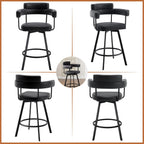 Swivel Counter Height Stools Set of 2, 26‘’ Kitchen Bar Stools with Arm Rest, Black Faux Leather Island Chairs with Metal Legs