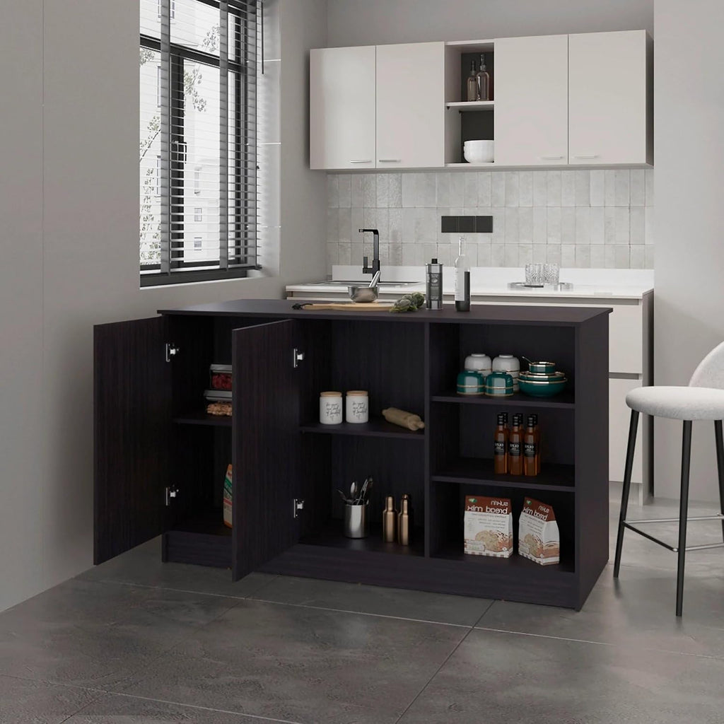 Wengue Kitchen Island with 2-Door and Open Storage | Six-shelf design with open storage for access and organized organization