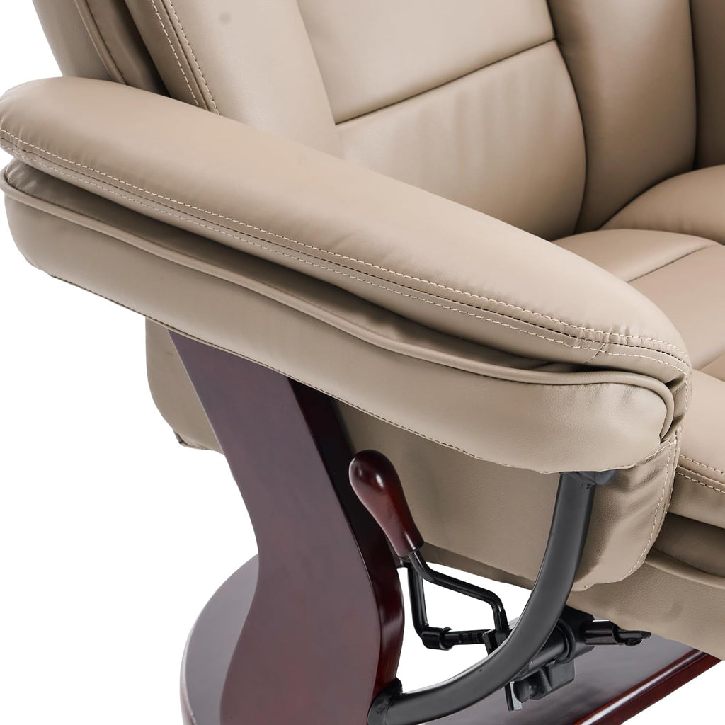Swivel Recliner Chair with Ottoman Reclining Lounge Sofa Footrest, Set of 2 | 360°Sturdy Wood Base, Soft Faux Leather, Upholstered Ultra-Plush Foam, Modern Armchair, Living Room Bedroom Office Reading