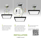 ASD LED 12" Square Flush Mount Ceiling Light Fixture, Low Profile Surface Lighting | 5CCT, Dimmable, Ultra-Thin, ETL Listed | 24W 1700LM 2700-6000K 120V | Kitchen, Hallway Lamp | Black, 4 Pack