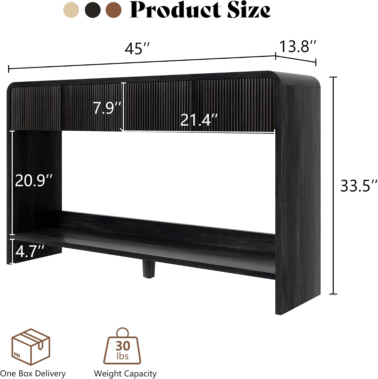 AMERLIFE 45" Fluted Entryway Console Table with 2 Drawers and Open Shelf | Modern Entryway Table with Rounded Edges, Wood Sofa Table for Hallway, Foyer, Behind Couch, Living Room, Black