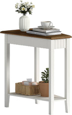 ChooChoo Wedge End Table, Narrow Triangle Side Table with 2-Tier Storage Shelf, Fluted Recliner Side Table for Corner, Living Room, Bedroom, Small Space, White