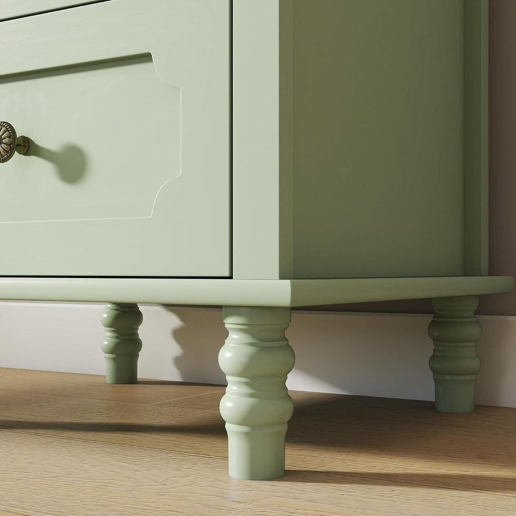 CNXINHUISUAN Minimalist Sideboard - Modern Buffet Cabinet with Glass Doors & 2 Drawers, Wood Storage Console for Dining Room & Entryway (Mint Green)