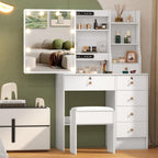 Umeiga Small Vanity Desk with Mirror and Lights, 32" Makeup Vanity Table with Sliding Mirror, Drawers and Chair, Hollywood Vanity with 3 Modes Stick-ON LED Lights, H1906