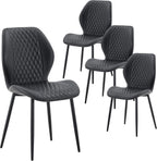 Dining Chairs Set of 4, Modern Upholstered Kitchen Chairs with Curved Back, Diamond Stitching, Padded Cushion Seat and Metal Legs, Comfy Side Accent Chairs for Dining Room, Kitchen, Black