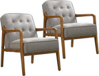 SOFTHION Linen Accent Chair Set of 2, Mid Century Modern Chair for Living Room, Upholstered Comfy Lounge Armchair with Solid Wood Frame, Reading Side Chair for Bedroom,105°Ergonomic Comfort, Grey