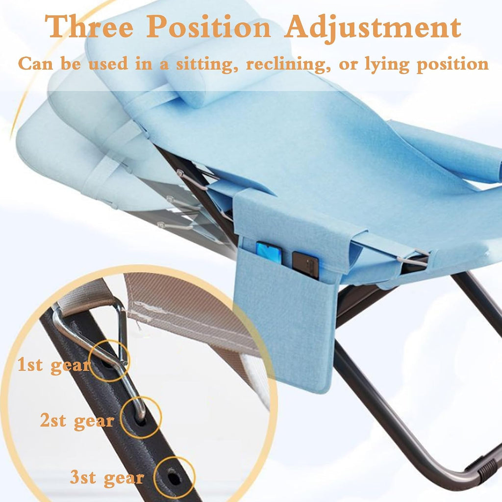 Reinforced Support Beach Chair, Soft Skin Friendly Fabric(Sky Blue)