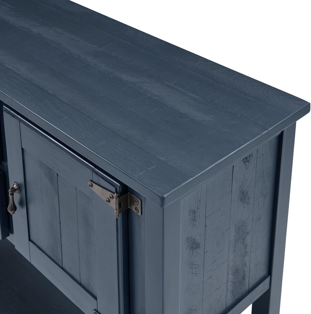LKTART Farmhouse Sideboard Buffet Cabinet,Solid Wood Sideboard with Storage Drawers and Bottom Shelf, Buffet Cabinet Coffee Bar for Entryway Hallway Foyer,Easy Assembled (46.5" Navy Blue)