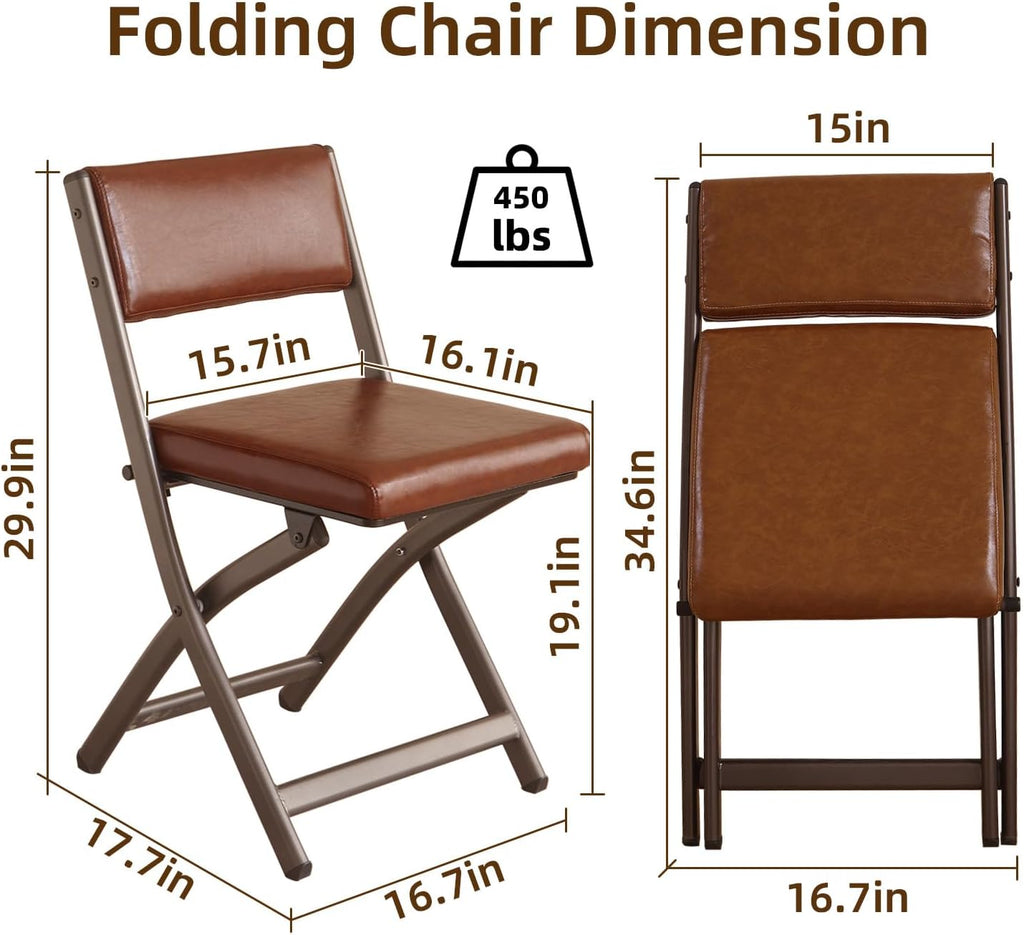 Folding Chairs with Cushion 2 Pack, High-Resilience Foam, Yellowish-brown | 450LBS Capacity, 2-Inch Thick Cushion, 4.7" Folded, Foldable Dining Chairs for Kitchen Dining Room Wedding Office Party