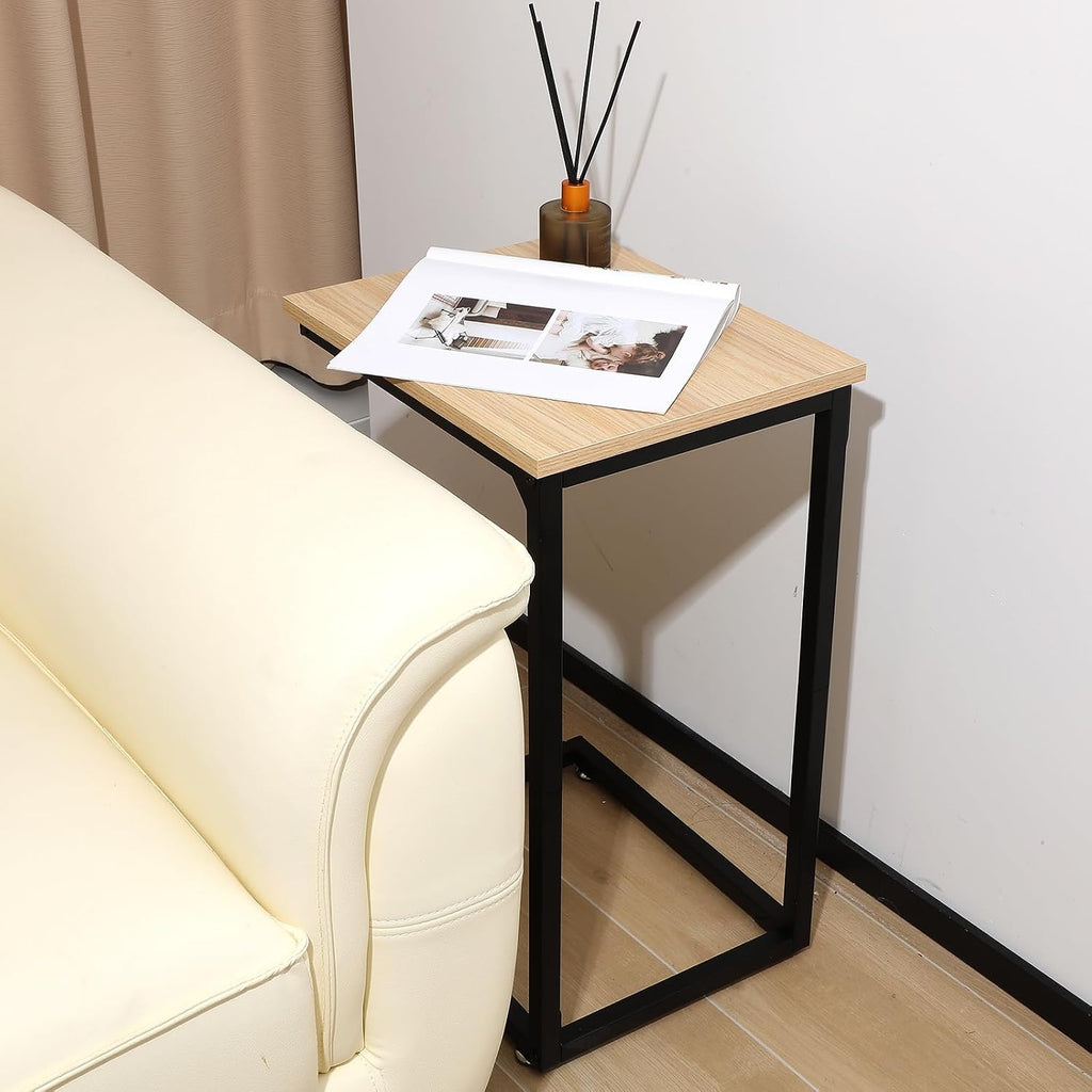 Cabilock C Shaped End Table, Side Table for Couch with Storage, Space-Saving Couch Desk for Living Room, Bedroom, Home Office, Small Spaces, Brown, Carbon Steel and Wood