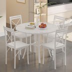VECELO 36" Round Dining Table for 4, Faux Marble Dinette with Metal Frame for Kitchen, Apartment, Home, Space-Saving, White