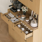 GarveeLife 71" Tall Kitchen Pantry Cabinet with Charging Station – 47" Wide Storage Hutch with Countertop, Microwave Stand, 2 Drawers, and Power Outlet for Dining Room, Living Room, Natural