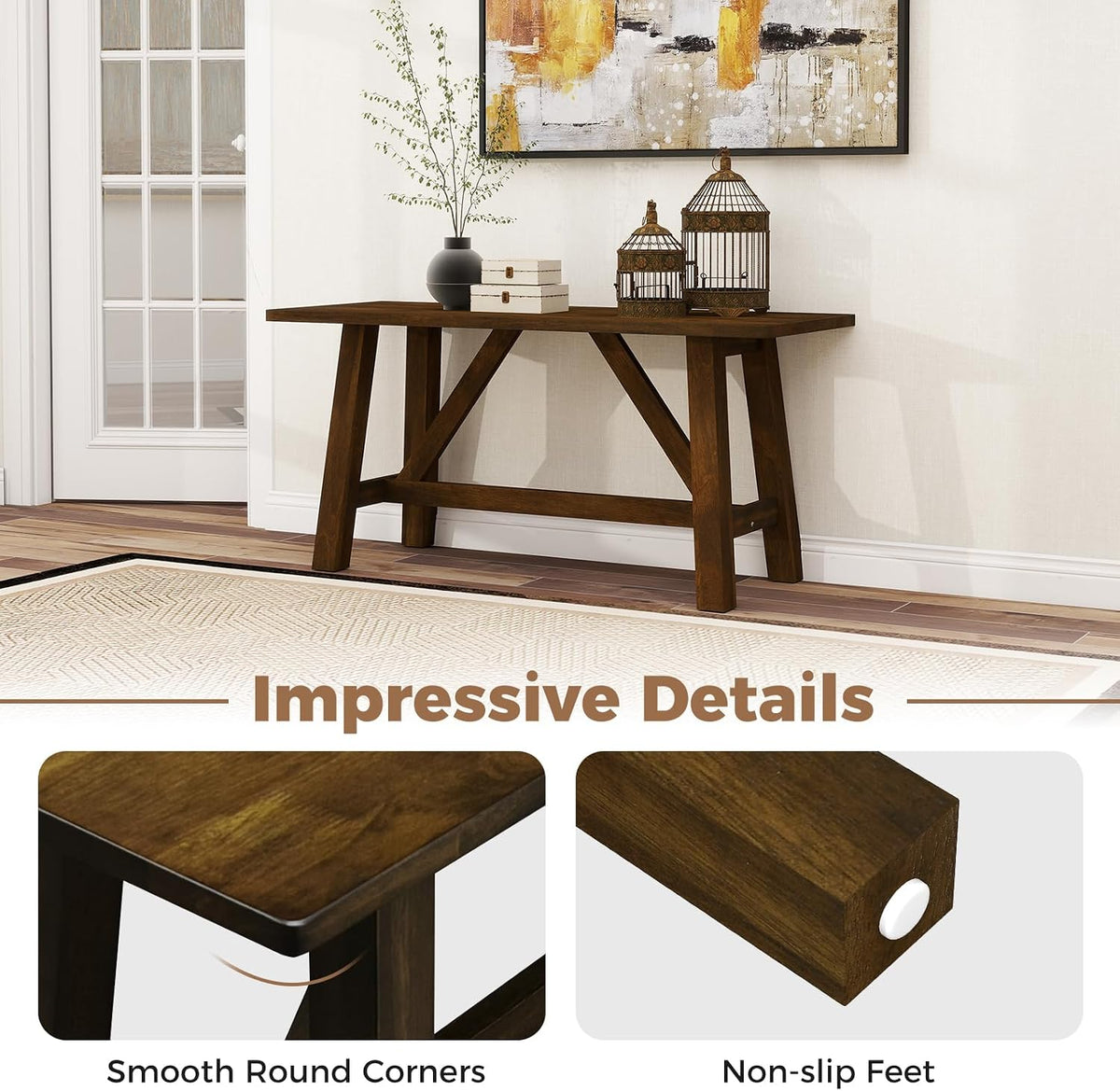 GOFLAME 38” Wood Dining Bench Set of 2, Farmhouse Entryway Bench with Rubber Wood Frame, Shoe Changing Bench Seat, End of Bed Bench for Hallway, Kitchen, Dining Room, Bedroom, 400 LBS Weight Capacity