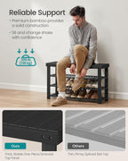 SONGMICS Shoe Rack Bench, 4 Tier Bamboo Shoe Storage Organizer, Entryway Bench, for Living Room, Bathroom, Bedroom, 11.3 x 35.2 x 20.5 Inches, Ink Black ULBS390BH01