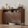 Mericonia Farmhouse Buffet Sideboard Cabinet with Storage, Fluted Coffee Bar with Doors and Adjustable Shelves, Modern Wood Console Cabinet for Kitchen, Livingroom (Fluted 4 Door, Walnut)