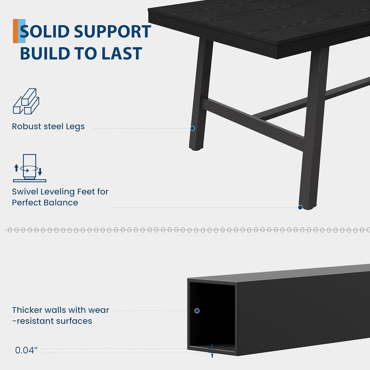 Garvee Industrial Dining Table for 6-8, 78.74" Extra Long Rectangular Kitchen Table with 2"×2" Metal Legs & Wood Top, Large Dining Table for Dining Room, Home Office, Black