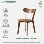 YESWOOD Oak Dining Chairs Set of 4, 100% Solid Wood Kitchen Chairs with Curved Backrest, Mid Century Modern & Farmhouse Side Chairs for Dining Room, Living Room, Study, Walnut