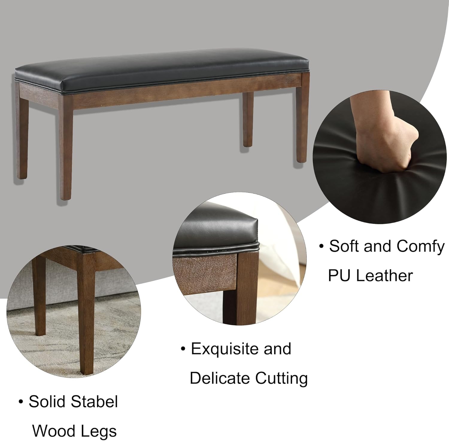 LZAREAL Upholstered Entryway Bench Modern Shoe Benches for Hallway Porch Bedroom Bench for End of Bed Dining Bench for Dining Table Dining Room Kitchen Window with Wood Legs, PU Leather, Black