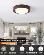 16 Inch Flush Mount Ceiling Light,3-Lights Oil Rubbed Bronze Finish with Frosted Glass Shade,Round Ceiling Light Fixture for Bedroom Livingroom Kitchen