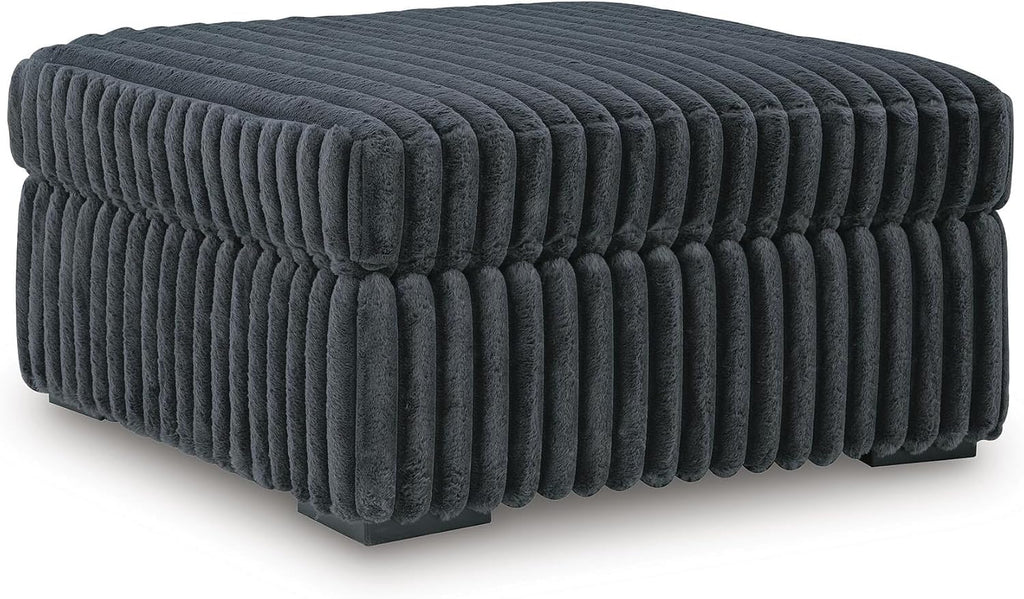 Signature Design by Ashley Midnight-Madness Oversized Ottoman, Gunmetal | 100% polyester jumbo corduroy, 39 in square shape, Firm foam cushion, Living room accent, No assembly required