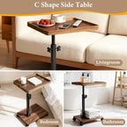 End Table C Table Adjustable Height, 360°Swivel TV Tray Table for Small Spaces, Couch Tables that Slide Under, C Shaped Side Tables Living Room and Bedroom for Sofa, Bed,Chair, Snack