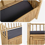 Bamboo Garden Storage Bench 110x47x80 cm, Natural Outdoor Bench with Hidden Seat Storage, Post Leg Design for Patio or Sunroom, Easy Assembly Required