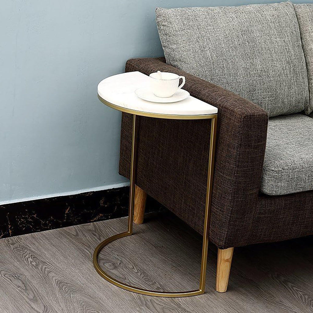 Half-End Table for Wall Entryway,Half-Round Side Table,Metal Small Corner Table,Modern Half-Moon End Table,Narrow Accent Table,Pedestal Drink Table,Accent Table,for Living Room(Gold,L15.7in/40cm)