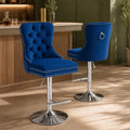 Blue Modern Swivel Bar Stools Set of 2, Velvet Counter Height Bar Stools for Kitchen Island, Adjustable Bar Chairs Barstools, Tufted Back, Silver Base, Sillas para Barra de Cocina (Blue, 2 Pcs)