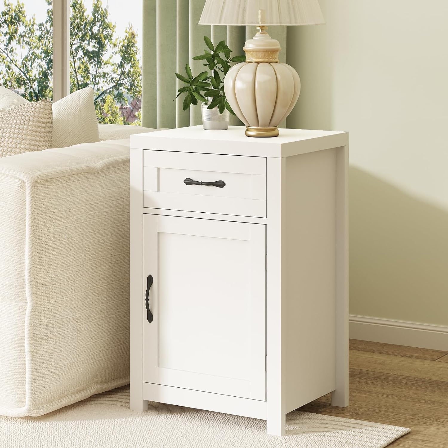 CARPETNAL Night Stand Nightstand with Drawer Storage Bed Side Table End Table Large Modern Wood Wide Bedside Stand Mid Century Night Stands for Bedroom Living Room Sofa Couch Home Office (White)