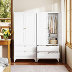 Letaya Metal Armoire Wardrobe Closet with Drawers,Clothing Storage Cabinet with Doors and Shelves,Coat Closet with Hanging Rod,Bedroom,Home,Cloak Room,White-71 H x 32" W x 18" D