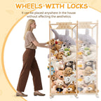 Stuffed Animal Storage Zoo with Wheels, Wooden Large Stuff Animals Plushies Holder, 22.5" D x 22.5" W x 64" H Toy Organizer Storage Cage with Elastic Band and Net for Nursery Playroom Bedroom
