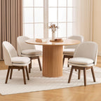 ROCITY Swivel Dining Chairs Set of 2, Beige Linen Kitchen Chairs with Solid Wood Legs, Mid Century Modern Upholstered Dining Room Chair Armless Accent Chair for Kitchen/Restaurant