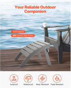Adirondack Ottoman 21.5L x 18.9W x 14.8H Inch HDPE Folding Patio Footrest Gray