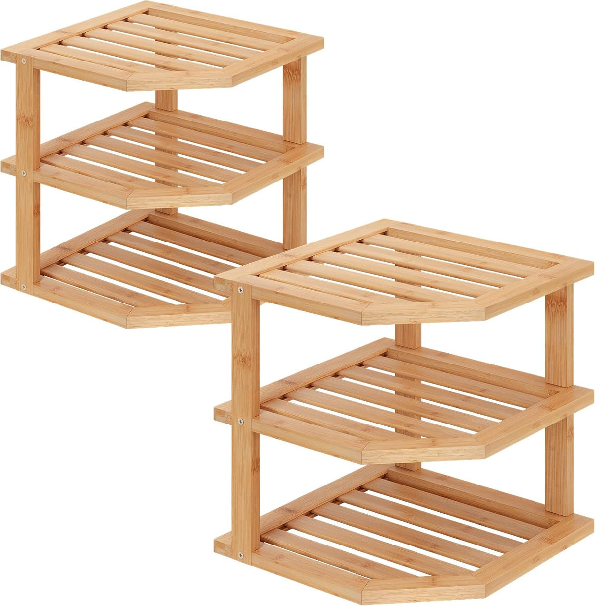 VERTORGAN 3 Tier Bamboo Corner Shelf(2 Pack),Plate Organizer,Dish Drying Rack,Kitchen Spice Rack for Countertop and Cabinet