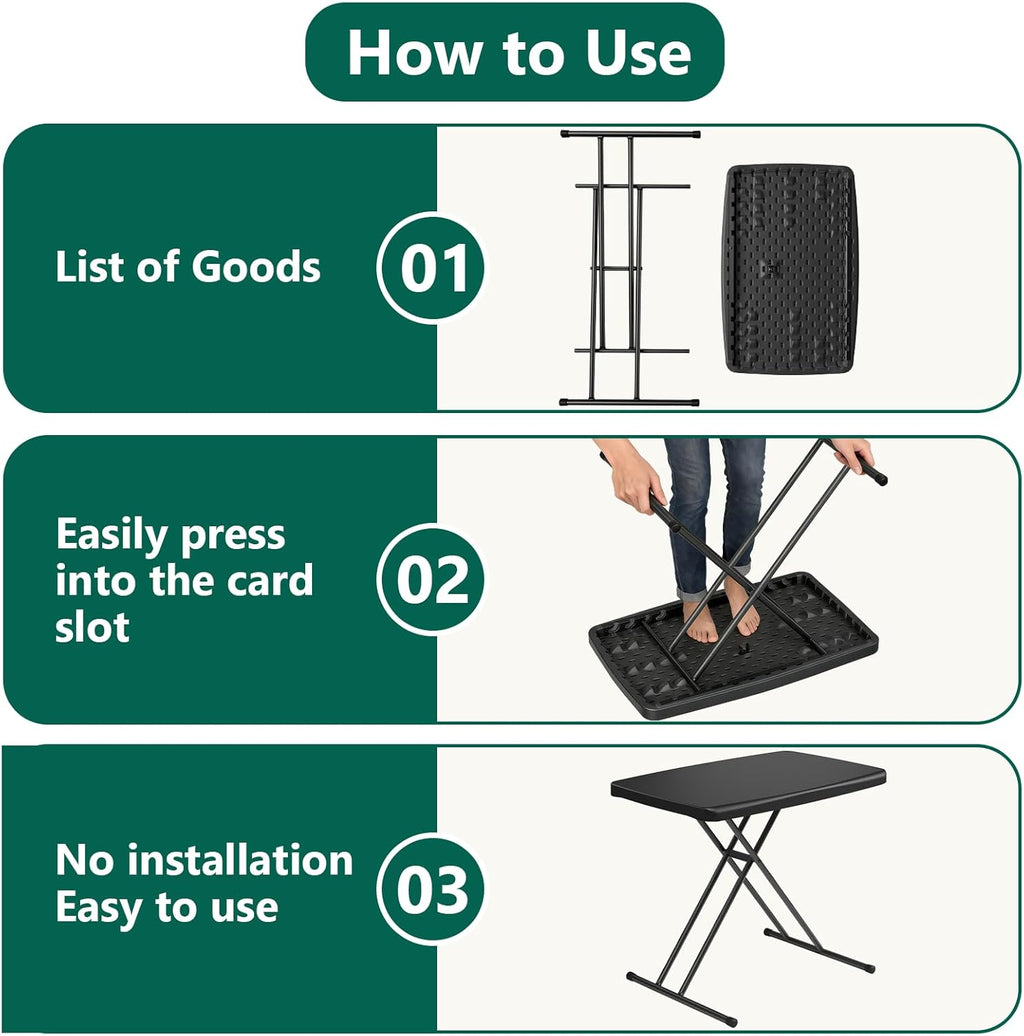 Folding Table 30 Inch - Small Desk Adjustable Height TV Tray for Laptop, Couch, Camping - Heavy Duty Utility Foldable Table for Small Spaces, No Assembly Required, Snowy Granite (Black)
