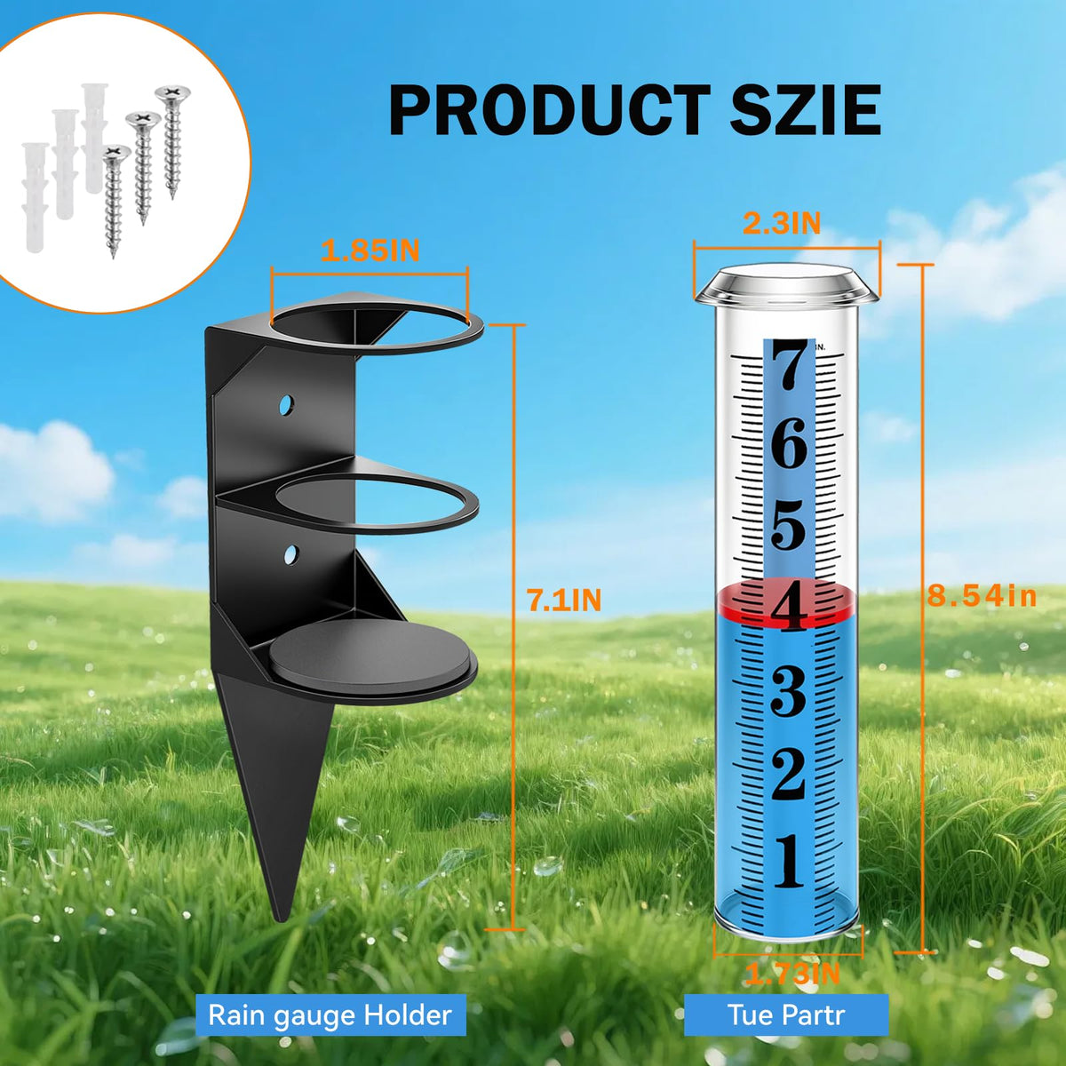 WondMall Rain Gauge Outdoor,7" Rain Gauges Outdoors Best Rated with Metal Rack Holder, Rain Measure Gauge, Easy to Read with Red Float, Large Font Plastic Replacement Tube for Yard Garden