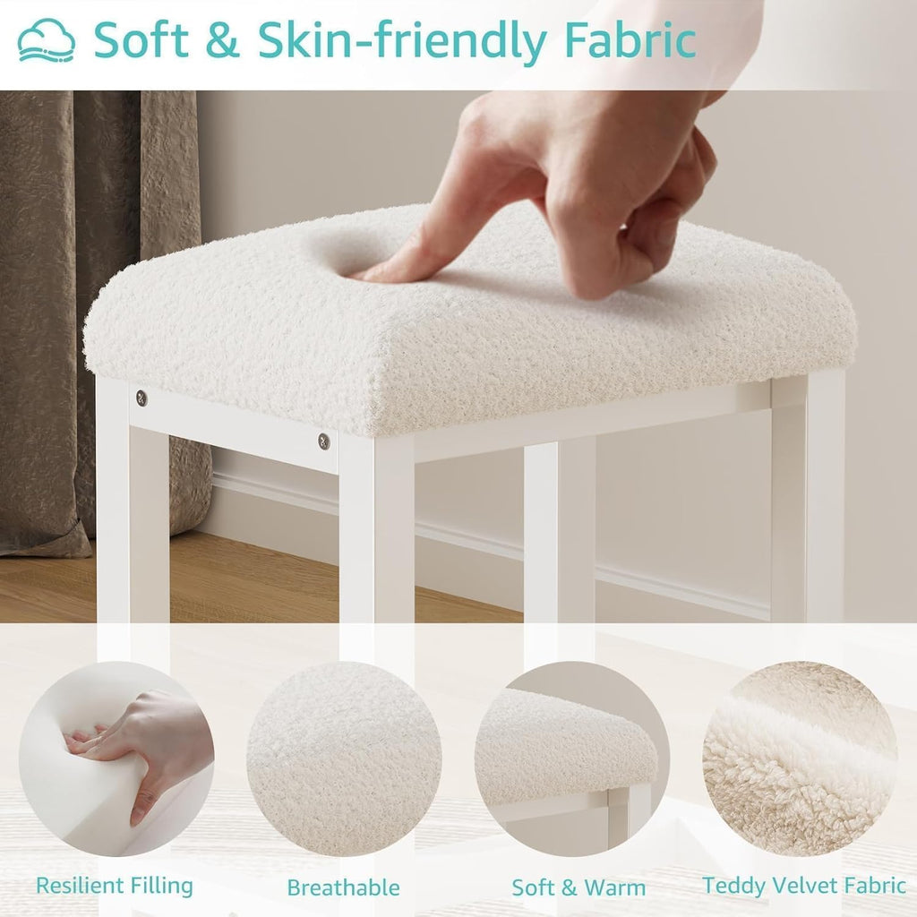 Small Vanity Stool, Cute Vanity Stools with Cushion, White Makeup Vanity Chair for Small Spaces, Living Room, Bedroom, Bathroom, Entryway, Ottoman Foot Rest for Couch Sillas Modern
