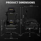 Honeycomb Embossed Gaming Chair with Footrest & Massage Lumbar Support, Adjustable Ergonomic Office Chair for Adults, 300 lbs (Black)