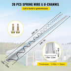 VEVOR Greenhouse Spring Wire and Lock Channel 20 Packs, 6.56 ft PE Coated Aluminum Alloy Bundle Kit, Plastic Poly Film or Shade Cloth Attachment w/Screws, Silver