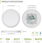 ASD LED 7" Round Flush Mount Ceiling Light Fixture, Low Profile Surface Lighting | 5CCT, Dimmable, Ultra-Thin, ETL Listed | 15W 1260LM 2700-6000K 120V | Kitchen, Bedroom, Hallway Lamp | White, 12 Pack