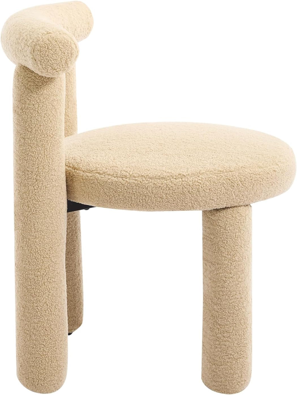 Modern Sherpa Dining Chairs Set of 4, Armless Upholstered Barrel Kitchen Chairs with Backs Comfy Accent Side Chair for Living Room, Dining Room, Reception, Camel