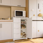 Gizoon Small Pantry with Door and Shelves, 33'' Kitchen Pantry Storage Cabinet Freestanding Samll Coffee Bar Cabinet with 4 Drawers for Kitchen and Dining Room, White, Painted