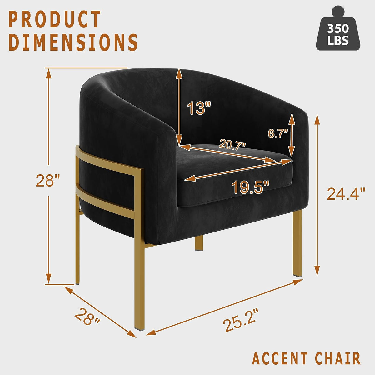 annjoe Accent Chair Barrel Chairs Upholstered Living Room Chair Arm Chairs with Metal Frame Legs for Home Kitchen Bedroom Black Set of 2