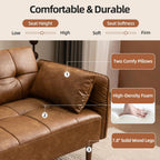 HALLYBEE 85" Futon Faux Leather Couch with Adjustable Armrests Brown | Futon Sofa Bed, Sleeper Sofa, Small Couch with Pillows, Side Pockets, Mid Century Modern, Living Room, Bedroom, Apartment