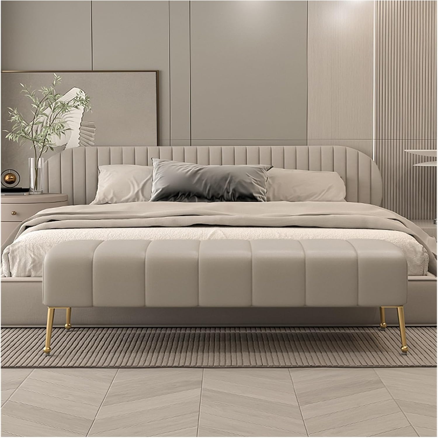 Modern Stitched Upholstered Bedroom Benches with Gold Legs, Entryway Bench Footrest Dining for Living Room, Gray Entryway(120 * 45 * 45cm)