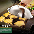 12 Inch Melting Dome with Round Cast Iron Smash Burger Press for Blackstone Griddle, Commercial Grade Heavy Duty Griddle Dome and Cast Iron Grill Burger Press for Flat Top Griddle Grill