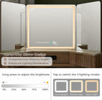 T4TREAM 48" Fluted Corner Makeup Vanity Desk with 3 Way Mirror and Light | Dimmable LED Light, Touch Control, Glass Top, Charging Station, Spacious Drawers, Storage Shelves, Open Cubby, for Bedroom