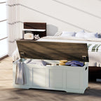 Timberer 47.2" Storage Chest, Extra Large Storage Trunk with 2 Safety Hinges, Wooden Storage Bench, Shoe Bench, Entryway Bench for Living Room, Bedroom, Brown and Rustic White