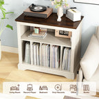 RowyPoey Large Farmhouse Record Player Stand, Turntable Stand,Antique White | with Vinyl Record Storage, Wood Record Holder Storage Cabinet, Stereo Media Dispaly Shelf for Living Room, Bedroom, Office